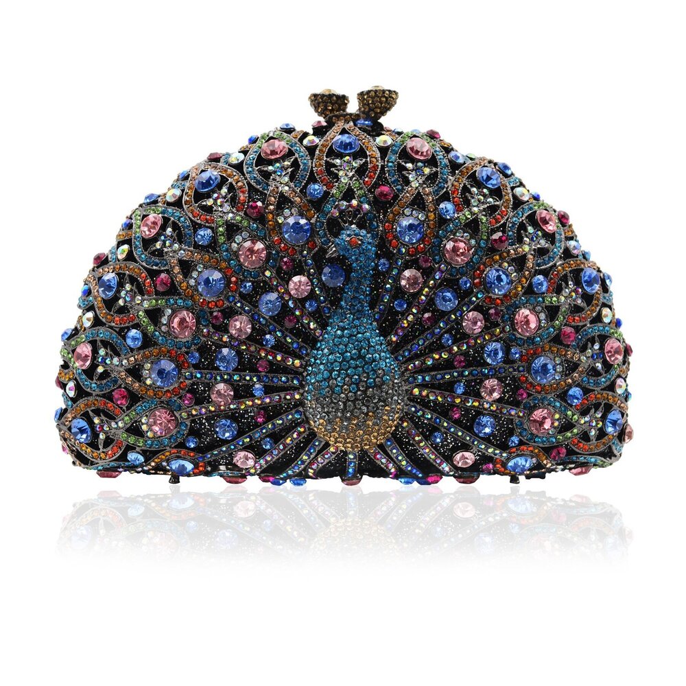 6880 Peacock Luxury Rhinestone Crystal Evening Clutch Bag Sparkly Bride